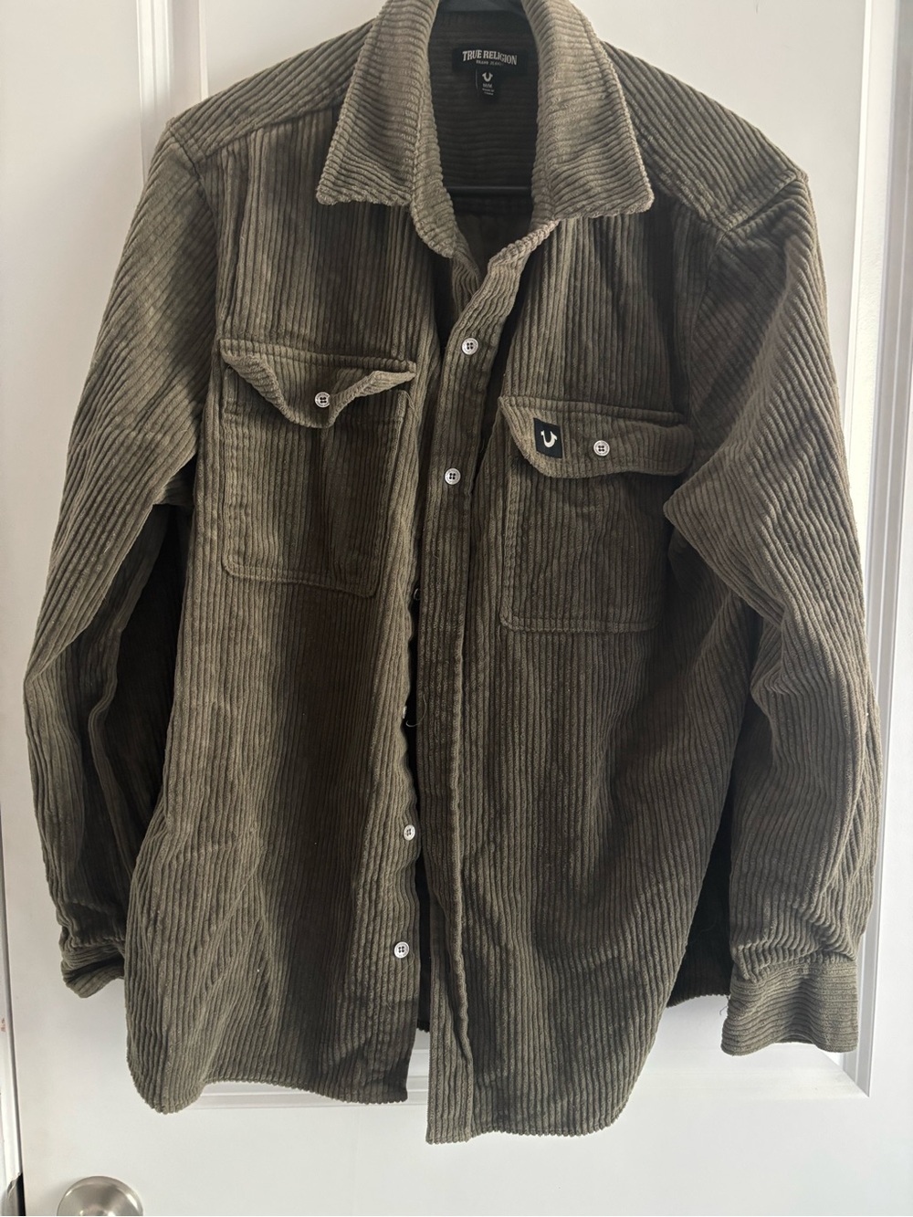 True Religion Men's Olive Green Corduroy Shirt Jacket